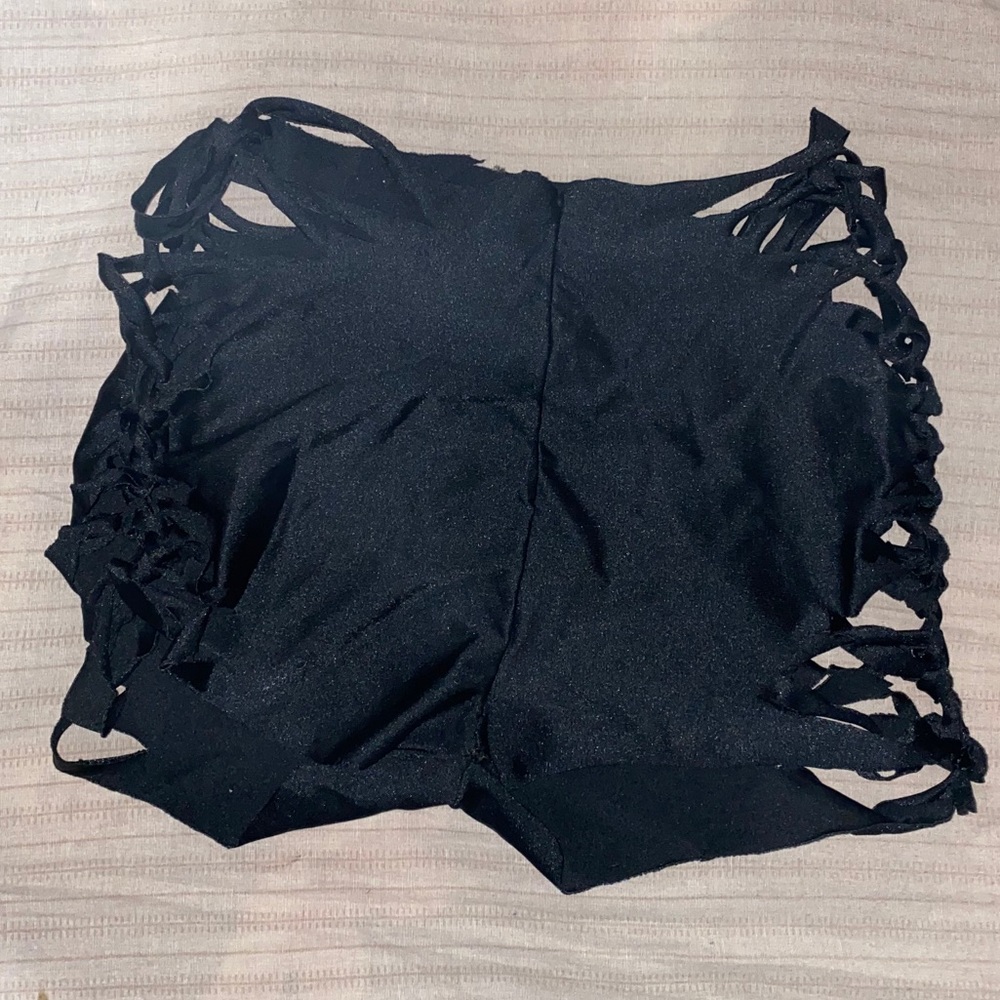 Black slit weave shorts